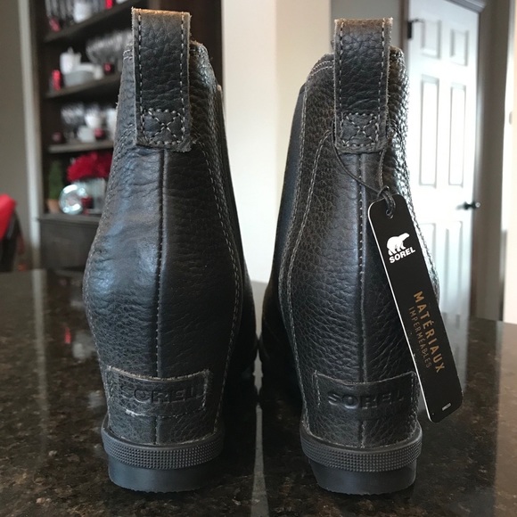 New Sorel Joan of Arctic Wedge II Chelsea Boots, Charcoal Grey Ankle Booties - Picture 5 of 16